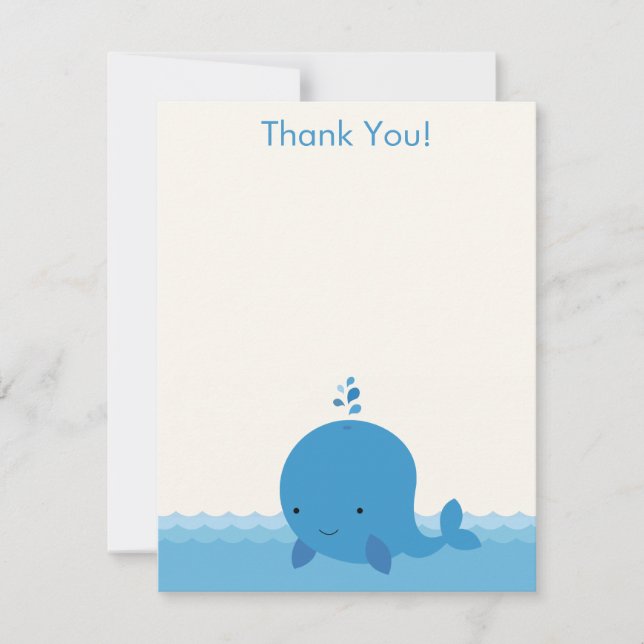 Carte plat moderne Merci de Baby shower baleine (Devant)
