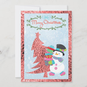 Carte plat moderne Snowman et Arbre métallique ros