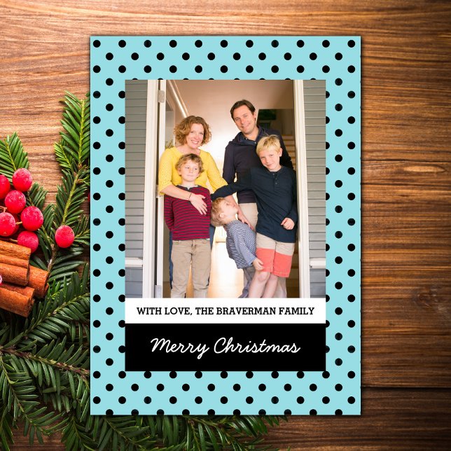 Carte Plat Photo Aqua Sweet Polka Dot (Aqua Sweet Polka Dot Holiday Photo Card)