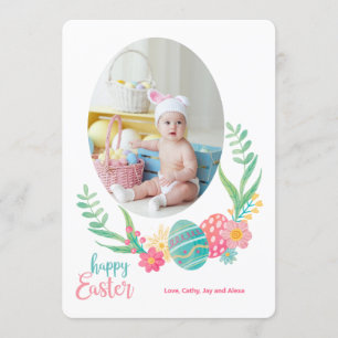 Carte Plat Photo Happy Pâques Pastels