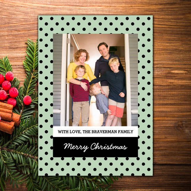 Carte Plat Photo Mint Green Sweet Polka Dot (Mint Green Sweet Polka Dot Holiday Photo Card)