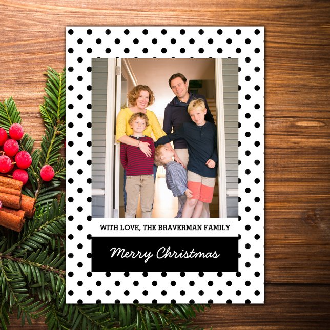 Carte Plat Photo White Sweet Polka Dot (White Sweet Polka Dot Holiday Photo Card)