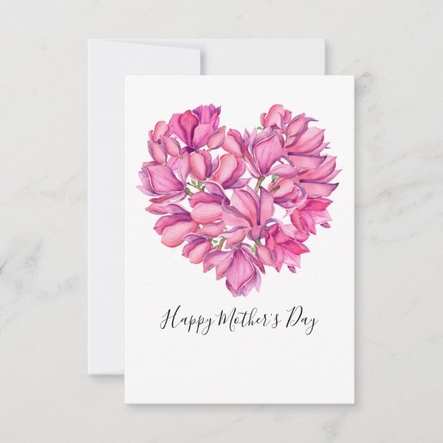 Carte Plat Pink Magnolia Heart Mother's Day (Devant)