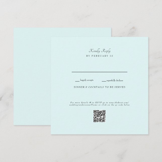 Carte Plat RSVP Seafoam Mariage QR Code (Devant / Derrière)