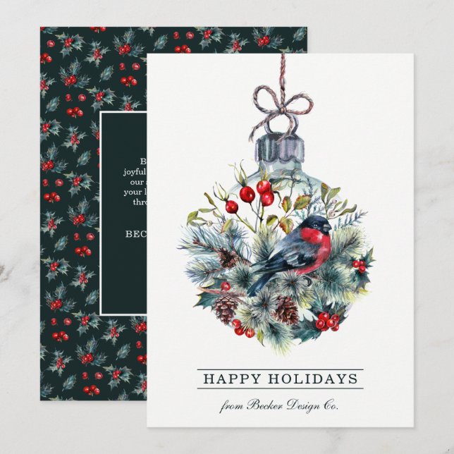 Carte plat Rustic Watercolor Bird'entreprise pour  (Devant / Derrière)