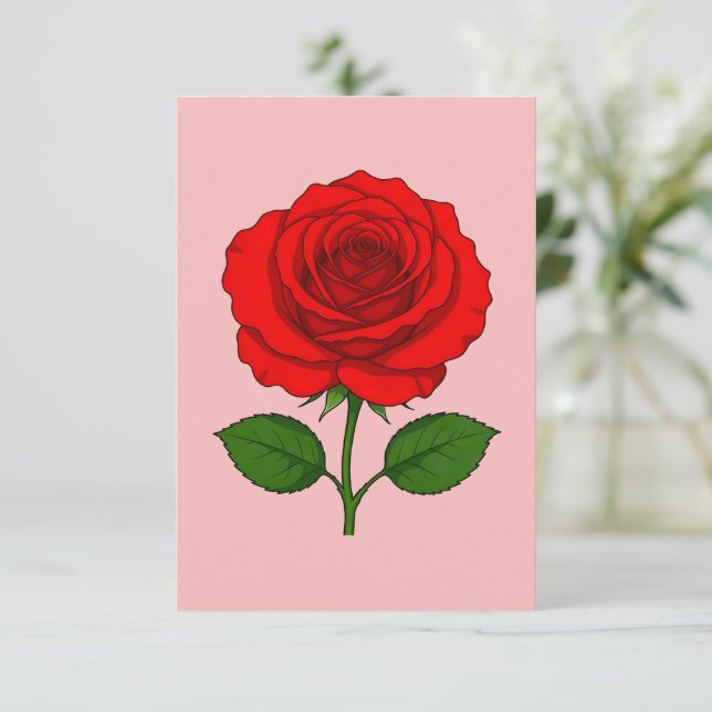 Carte plate à la rose rouge (Debout devant)