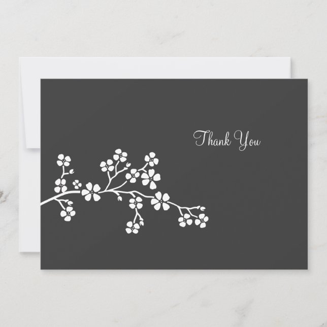 Carte plate à remercier Fleur de cerisier argentée (Devant)