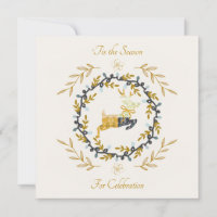Carte plate à thème de Noël cerf jaune crème
