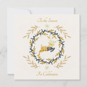 Carte plate à thème de Noël cerf jaune crème