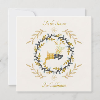 Carte plate à thème de Noël cerf jaune crème
