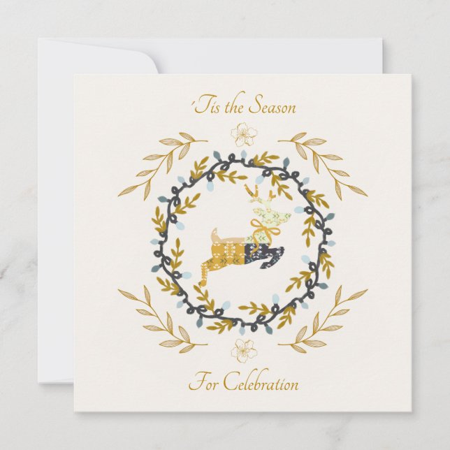 Carte plate à thème de Noël cerf jaune crème (Devant)