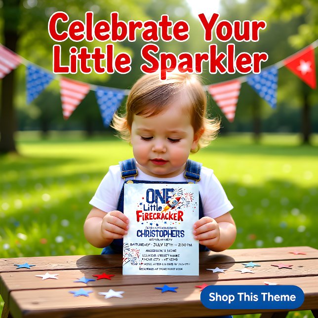 Carte plate anniversaire enfants Feu d'artifice 4  (Créateur téléchargé)