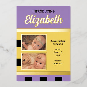 Carte plate annonce bébé nouveau-né jaune à feuill