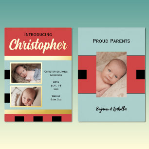 Carte plate annonce bébé nouveau-né or
