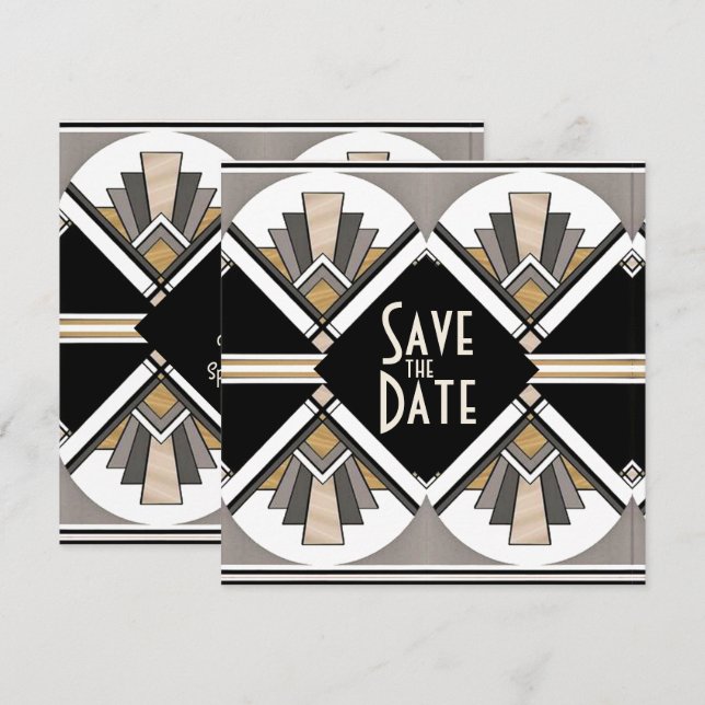 Carte plate "Art déco" pour annoncer une date à re (Devant / Derrière)