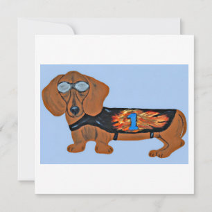 Carte plate avec dachshund en veste de course
