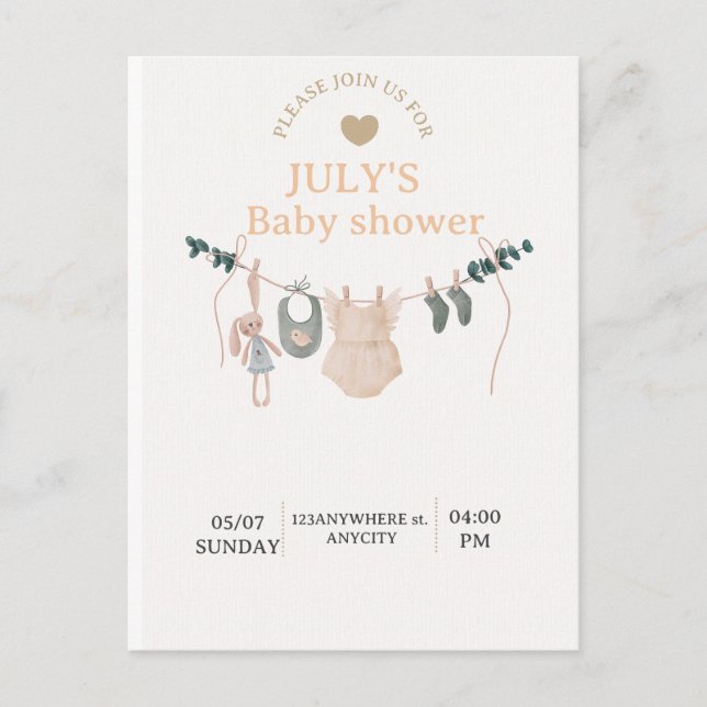 Carte plate BABY SHOWER (Devant)