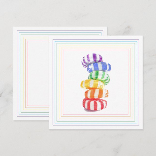 CARTE PLATE CARRÉE RAINBOW CANDY 5,25" (Devant / Derrière)