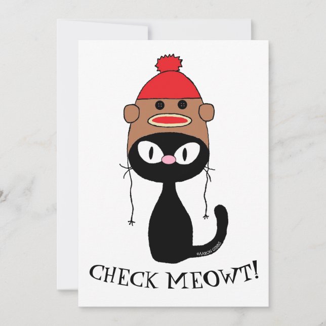 Carte plate Check Meowt Chat noir avec chapeau de  (Devant)