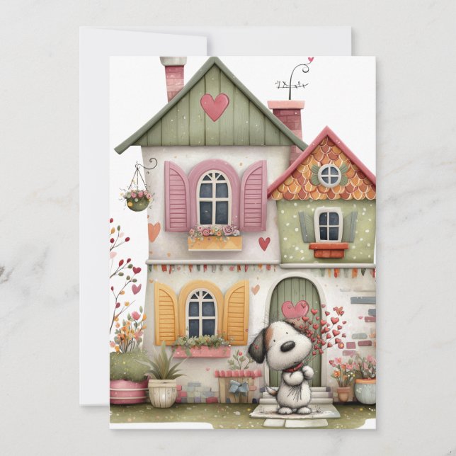 Carte Plate Coquette Cottage et Chien (Devant)