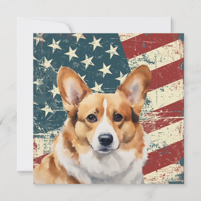 Carte plate Corgi drapeau américain Grunge (Devant)