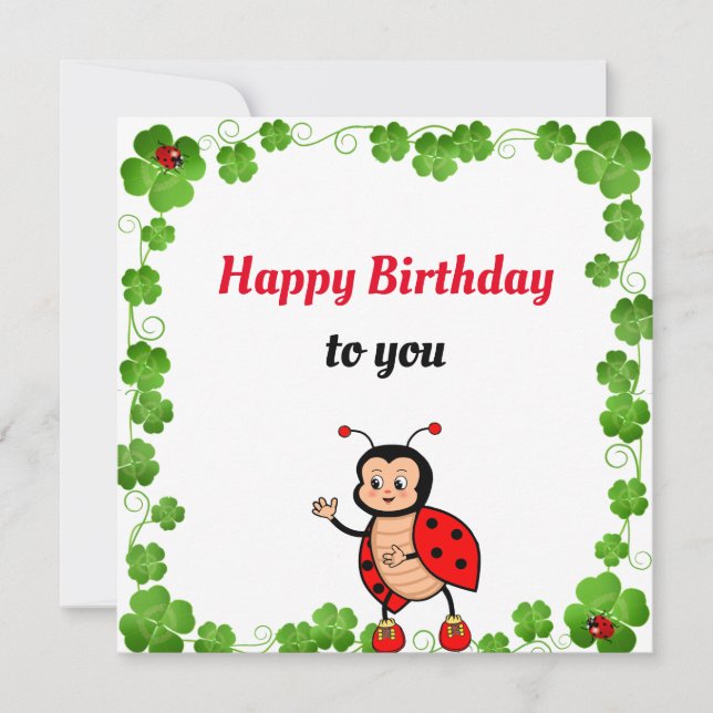 Carte plate d'anniversaire coccinelle heureuse mig (Devant)