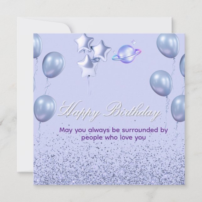 Carte plate d'anniversaire colorée avec ballon (Devant)