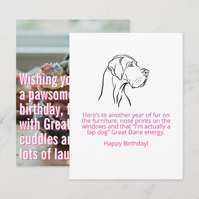 Carte plate d'anniversaire pour Grand Danois  (Devant / Derrière)