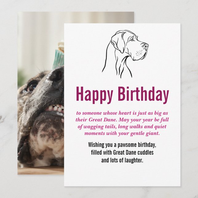 Carte plate d'anniversaire pour Grand Danois  (Devant / Derrière)