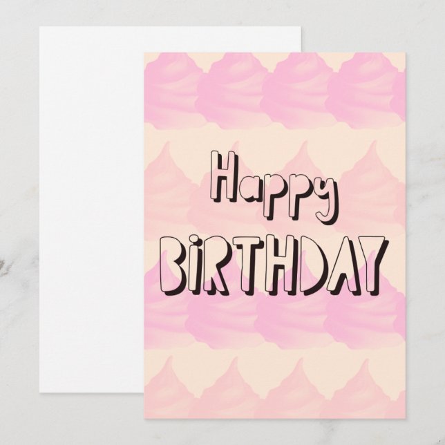 Carte plate de bon anniversaire douce rose (Devant / Derrière)