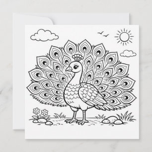 Carte plate de coloriage d'oiseau Paon