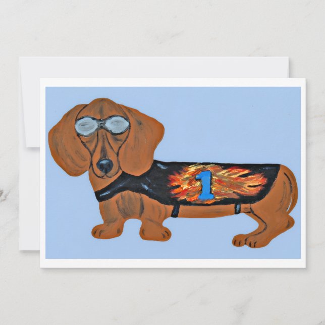 Carte plate de dachshund en veste de course (Devant)