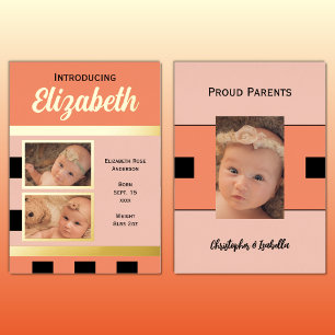 Carte plate de faire-part de naissance corail en o