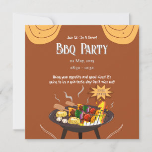 Carte plate de fête BBQ marron orange festive