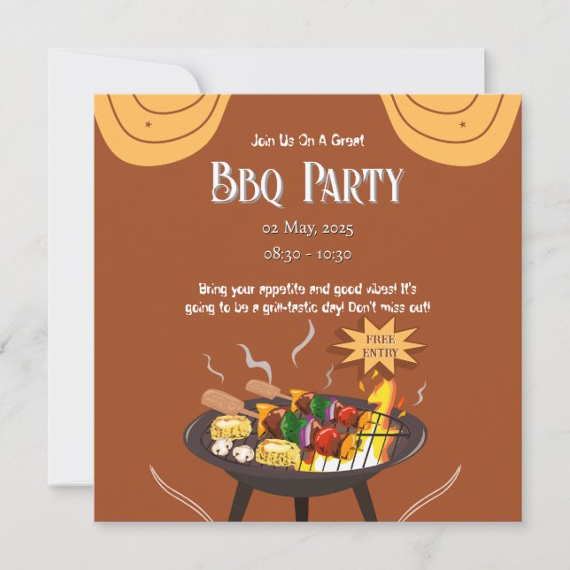 Carte plate de fête BBQ marron orange festive (Devant)