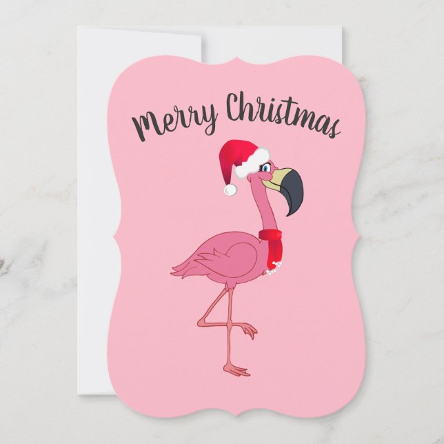 Carte plate de flamant rose de Noël avec enveloppe (Devant)