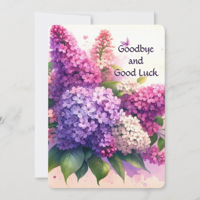 Carte plate de fleurs de lilas pour adieu et bonne (Devant)