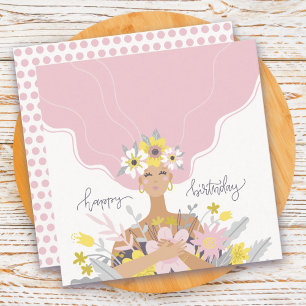 Carte plate de fleurs pour fille d'anniversaire da