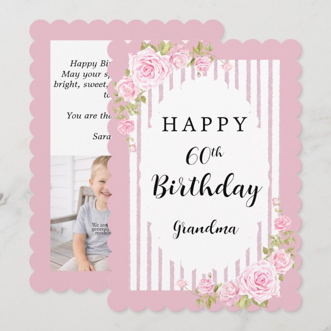 Carte plate de joyeux anniversaire grand-mère avec (Devant / Derrière)