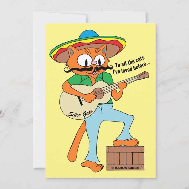 Carte plate de la fête de dessin animé de chat drô (Devant)