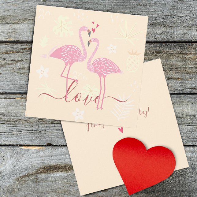 Carte plate de la Saint-Valentin sur l'amour des f (Flamingo Love Valentines Card)