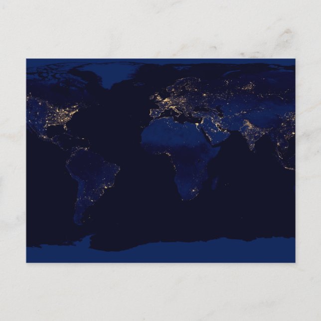 Carte plate de la Terre montrant les lumières des  (Devant)