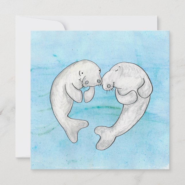 Carte plate de lamantins amoureux (Devant)
