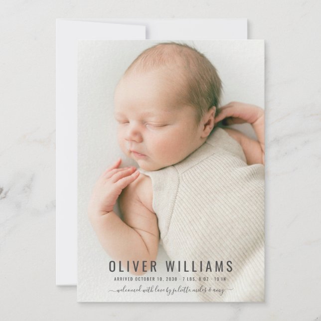 Carte plate de naissance avec photo de bébé modern (Devant)