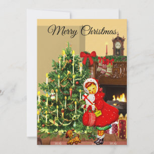 Carte plate de Noël avec arbre de Noël vintage et
