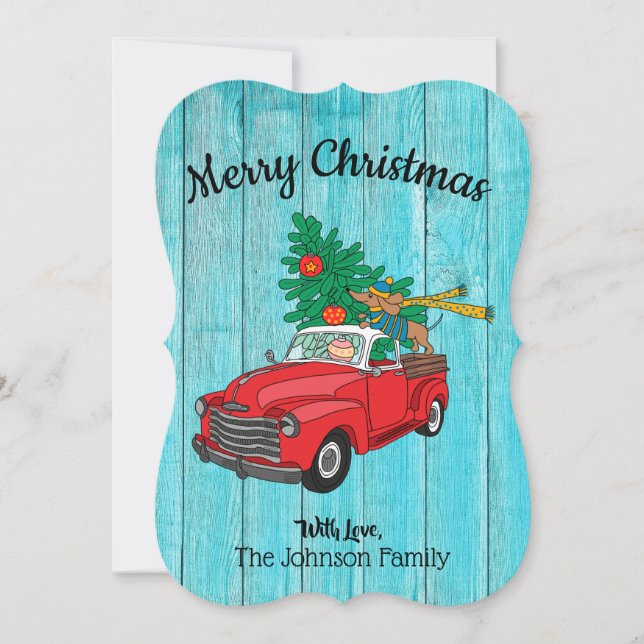 Carte plate de Noël avec un teckel (Devant)