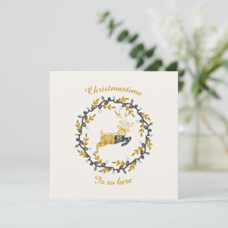 Carte plate de Noël cerf jaune crème