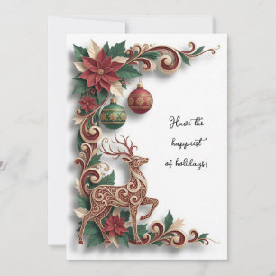 Carte plate de Noël élégante avec cerf en filigran