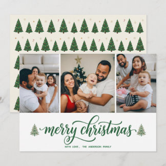 Carte plate de Noël élégante pour 3 photos de fami