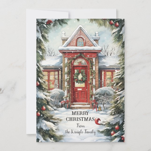 Carte plate de Noël Holiday Red Door Art (Devant)